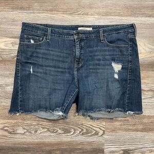 Levi’s Classic Denim High Rise Shorts Medium Distressed Rinse Raw Hem 22W